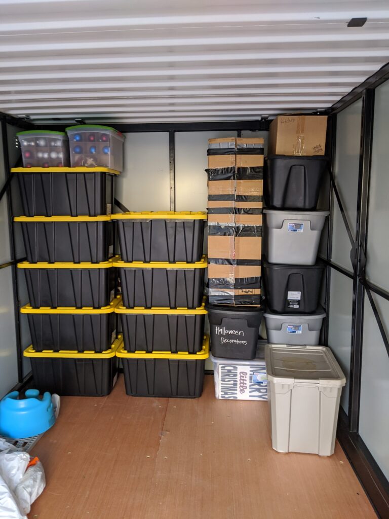 Storage totes stacked stacked and ordered